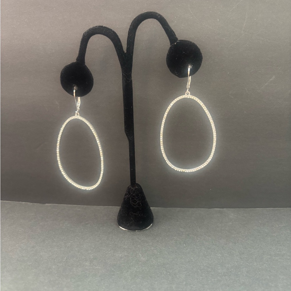 INC International Concepts Silver Pave Oval Earrings